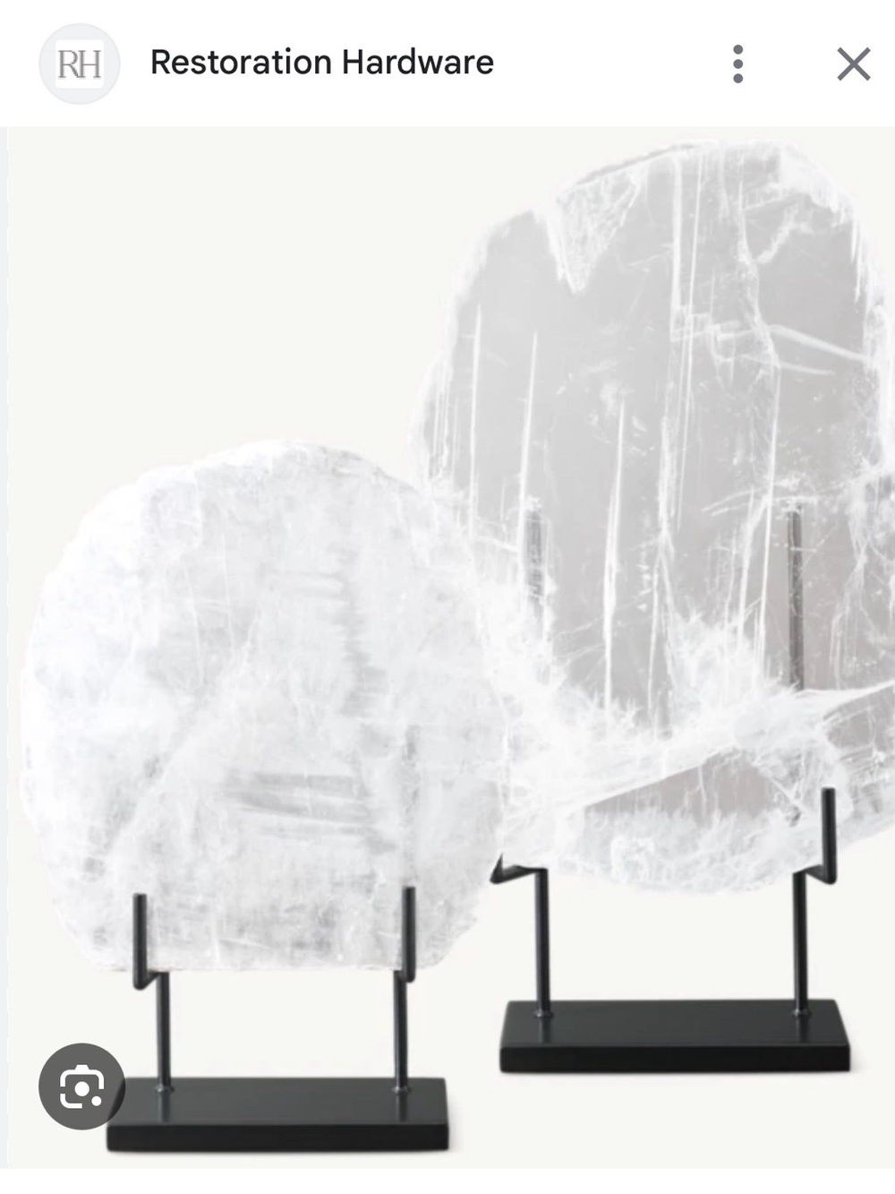 ISO - Restoration Hardware Selenite Sculptures with Black Stands